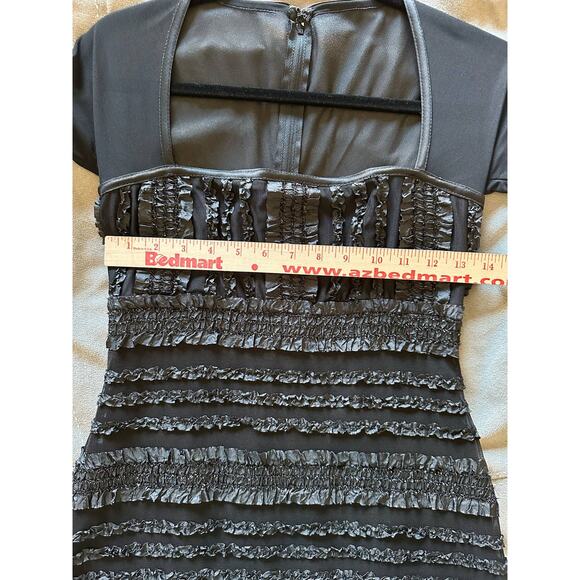 Vintage Tadashi‎ Black Mini Dress Long Sleeve Mesh Ruffle Trim Party Cocktail - Picture 11 of 11